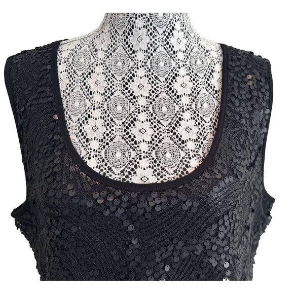 Jeanne Beker black dress sexy short sleveless sequin scoop flapper Gatsby - Picture 5 of 8